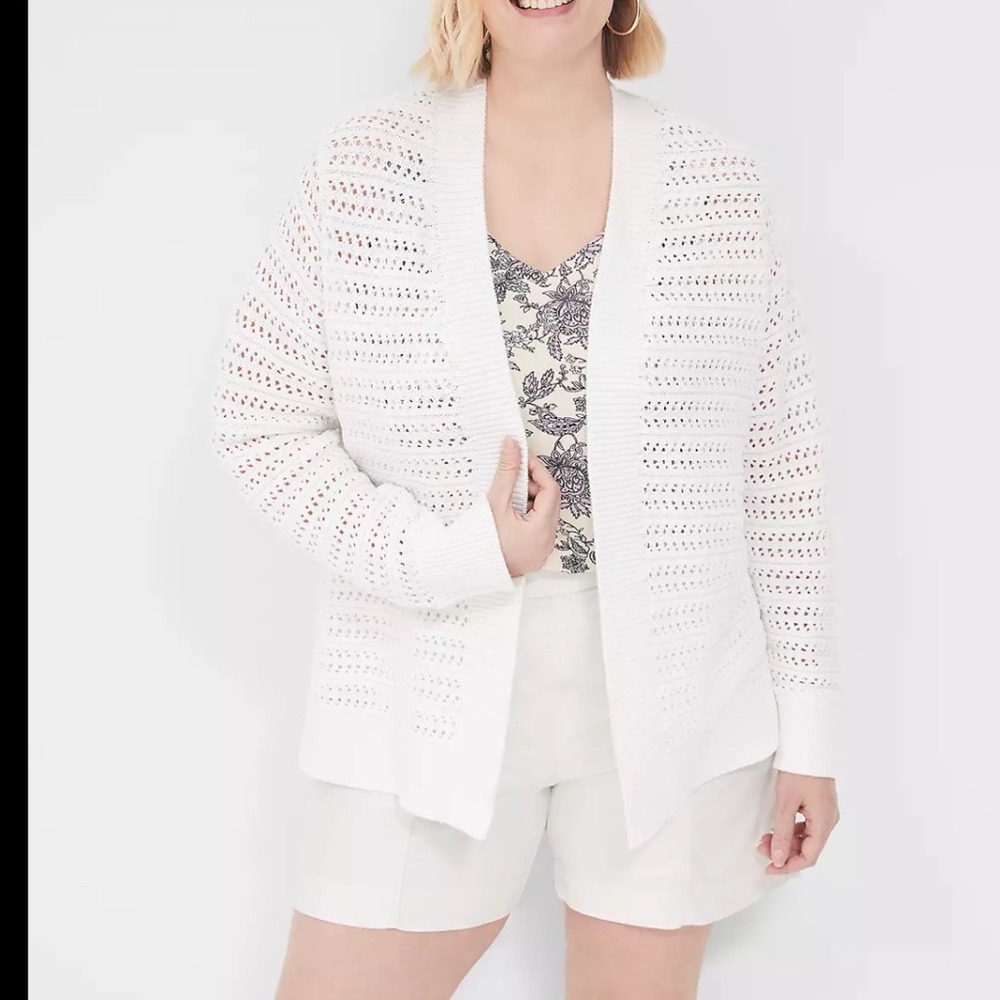 Lane Bryant Open Front Stitch Cardigan Long Sleeve Summer Coastal Beach 14-16 - Picture 1 of 10